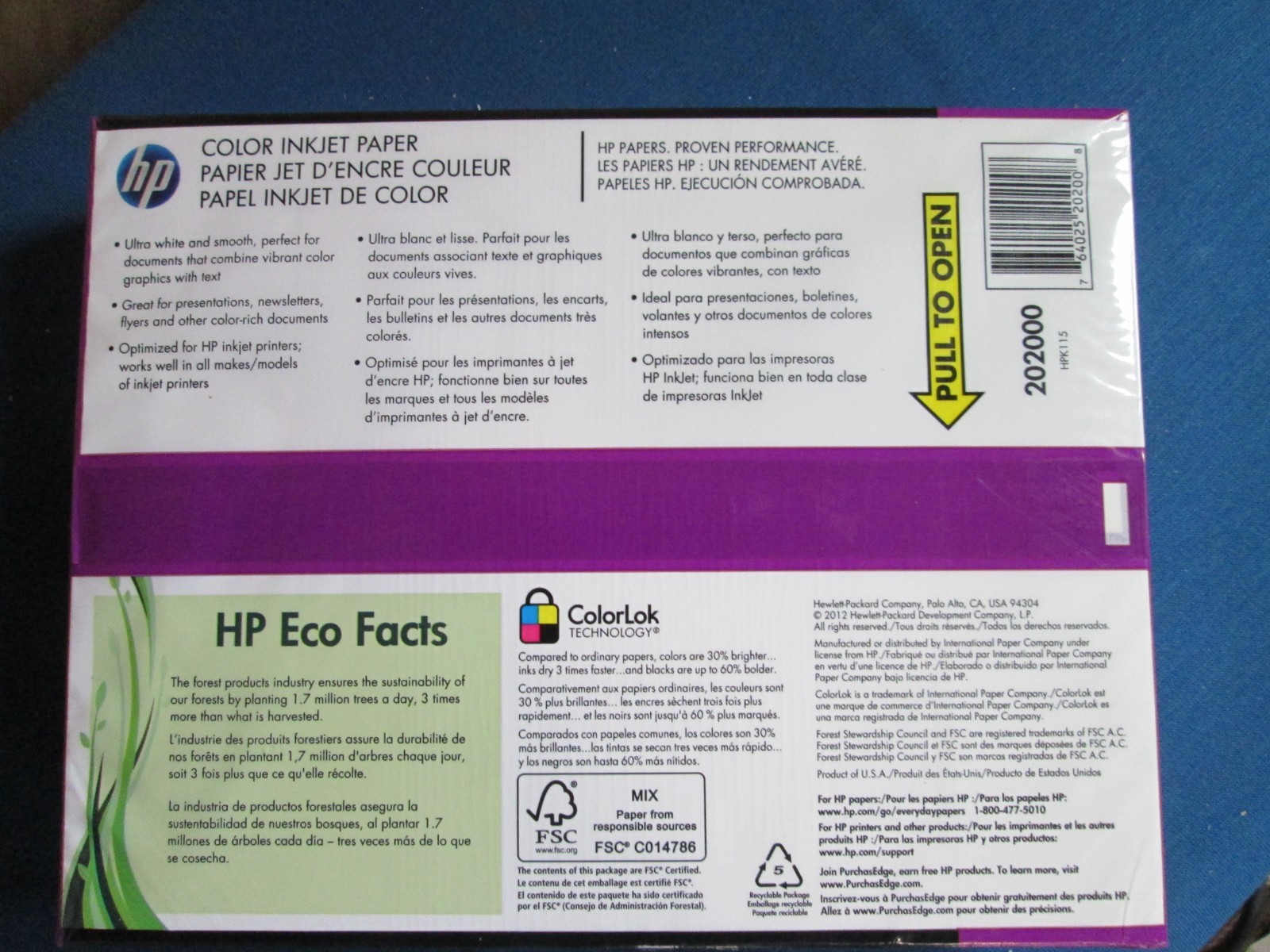 HP Color ColorLok Inkjet Printer Paper 8.5×11 24 lb 1 Ream 500 Sheets 96 Bright