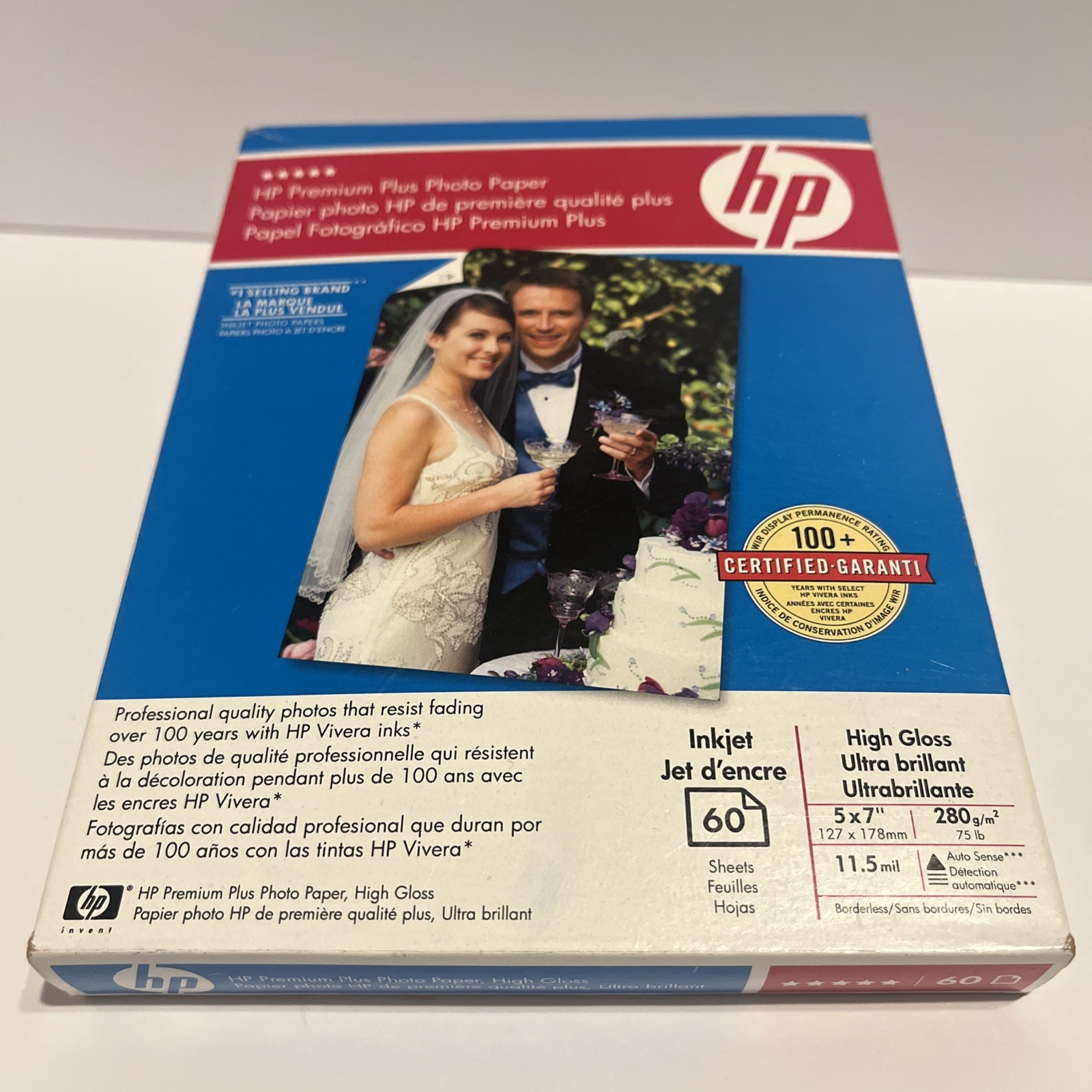 NEW HP Premium Plus Photo Paper High Gloss 5×7” 60 Sheets – 280 g/m² – Inkjet