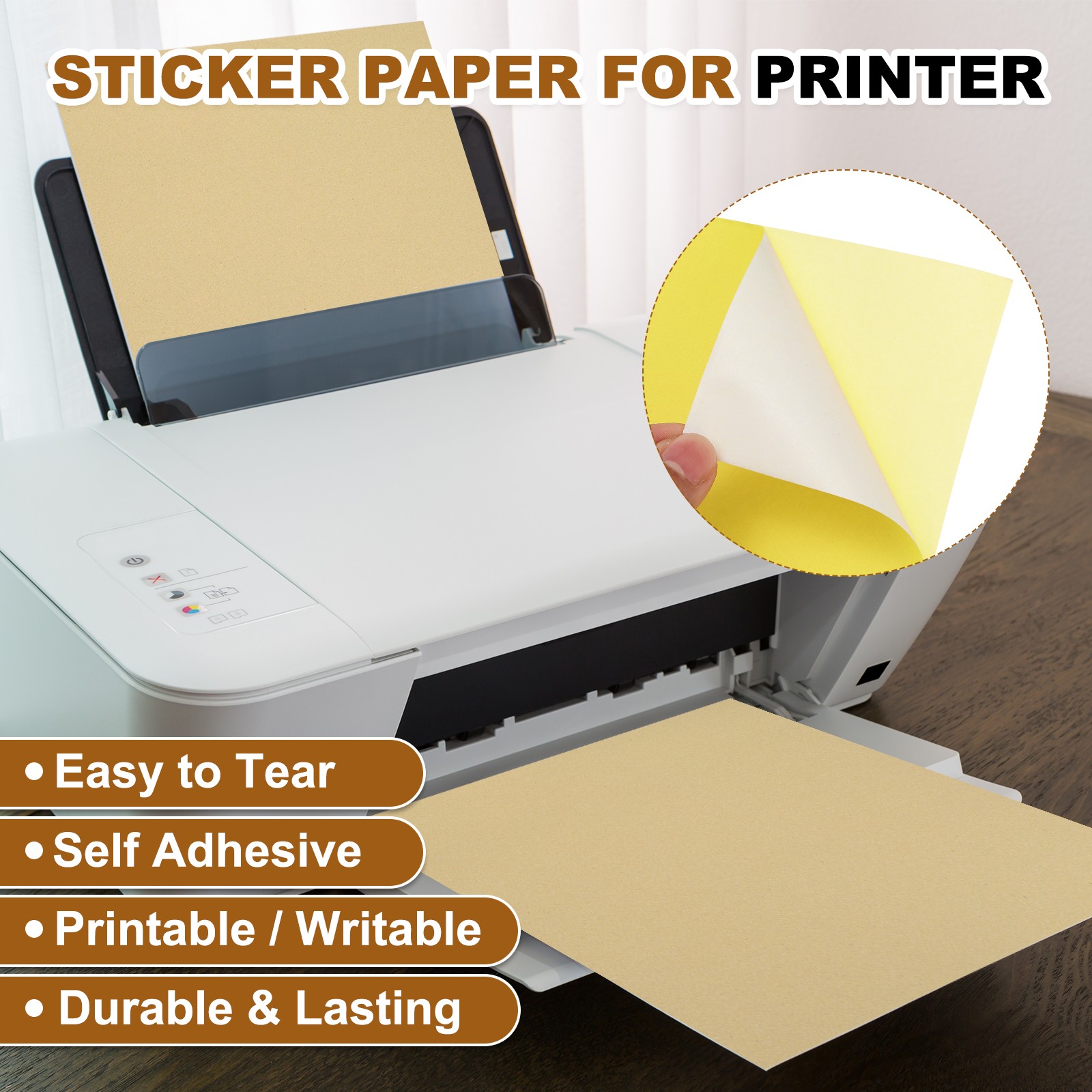 30 Sheets Printable Self Adhesive Sticker Paper for Inkjet Printer, Yellow