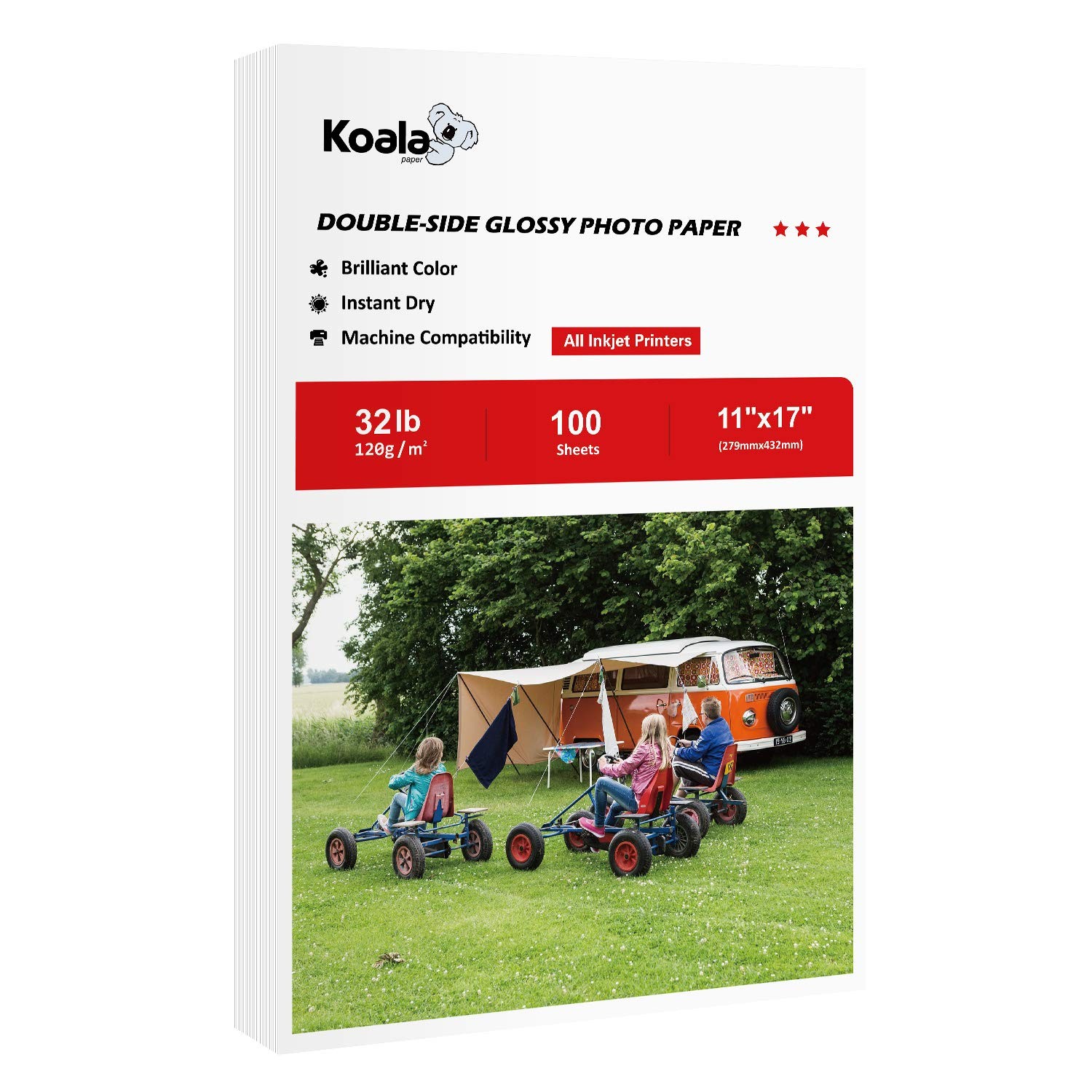 Double Side Thin Glossy Photo Paper 11×17 Inches 120gsm Inkjet 100 Sheets