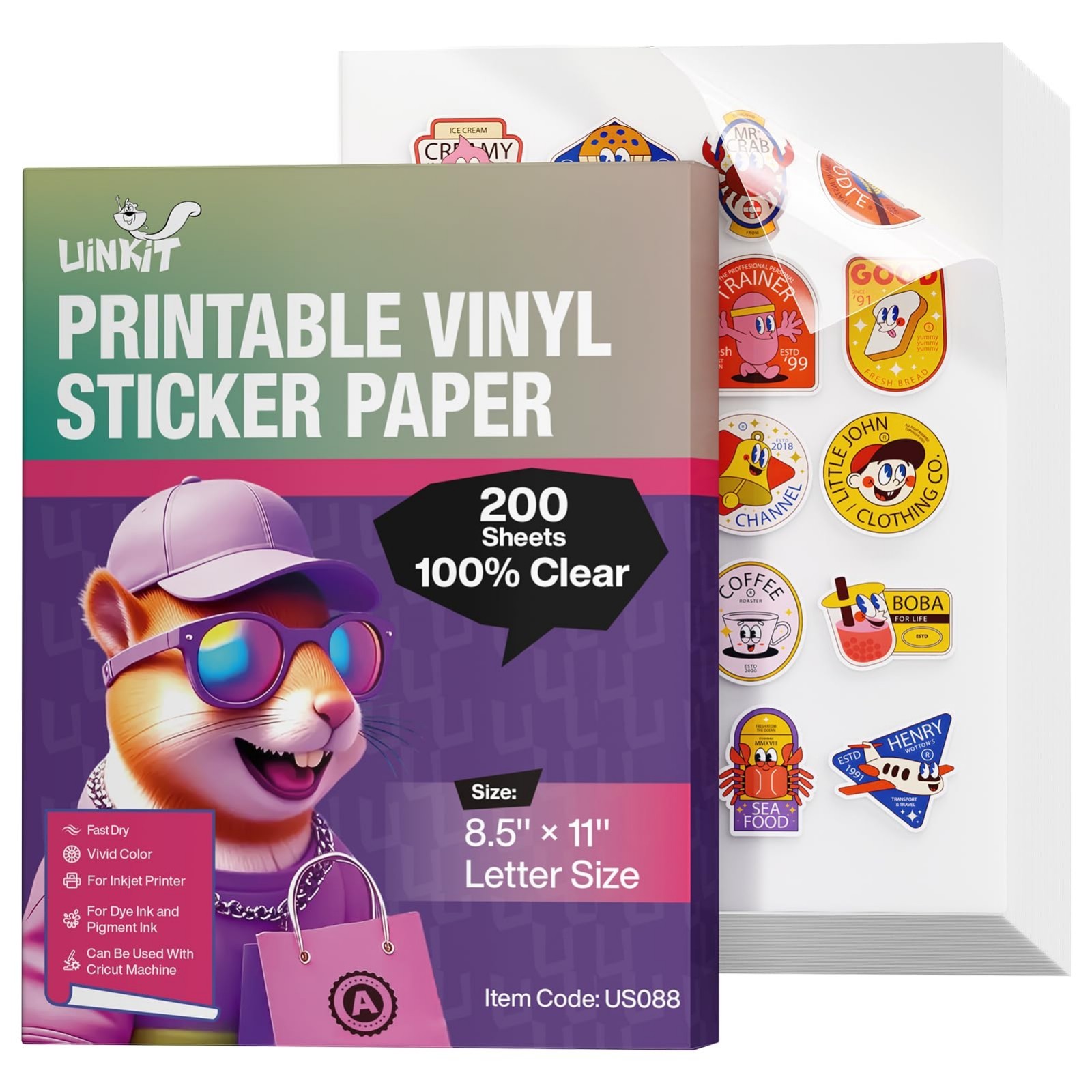 Inkjet PET Label Paper A4 8.5×11″ – Matte White/Clear, 15-200 Sheets, Glossy Fin