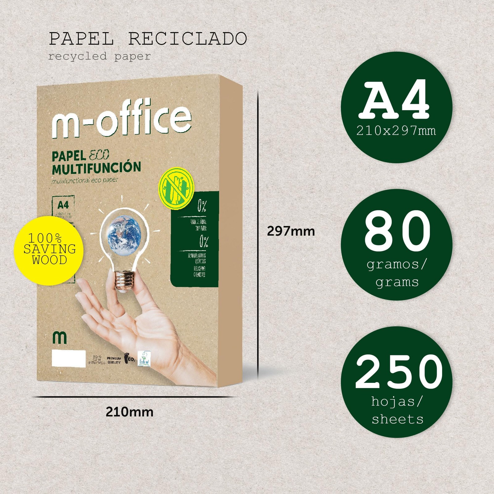 Recycled Paper, A4, 80g, Paper for Copiers and Printers, 1 Pack of…