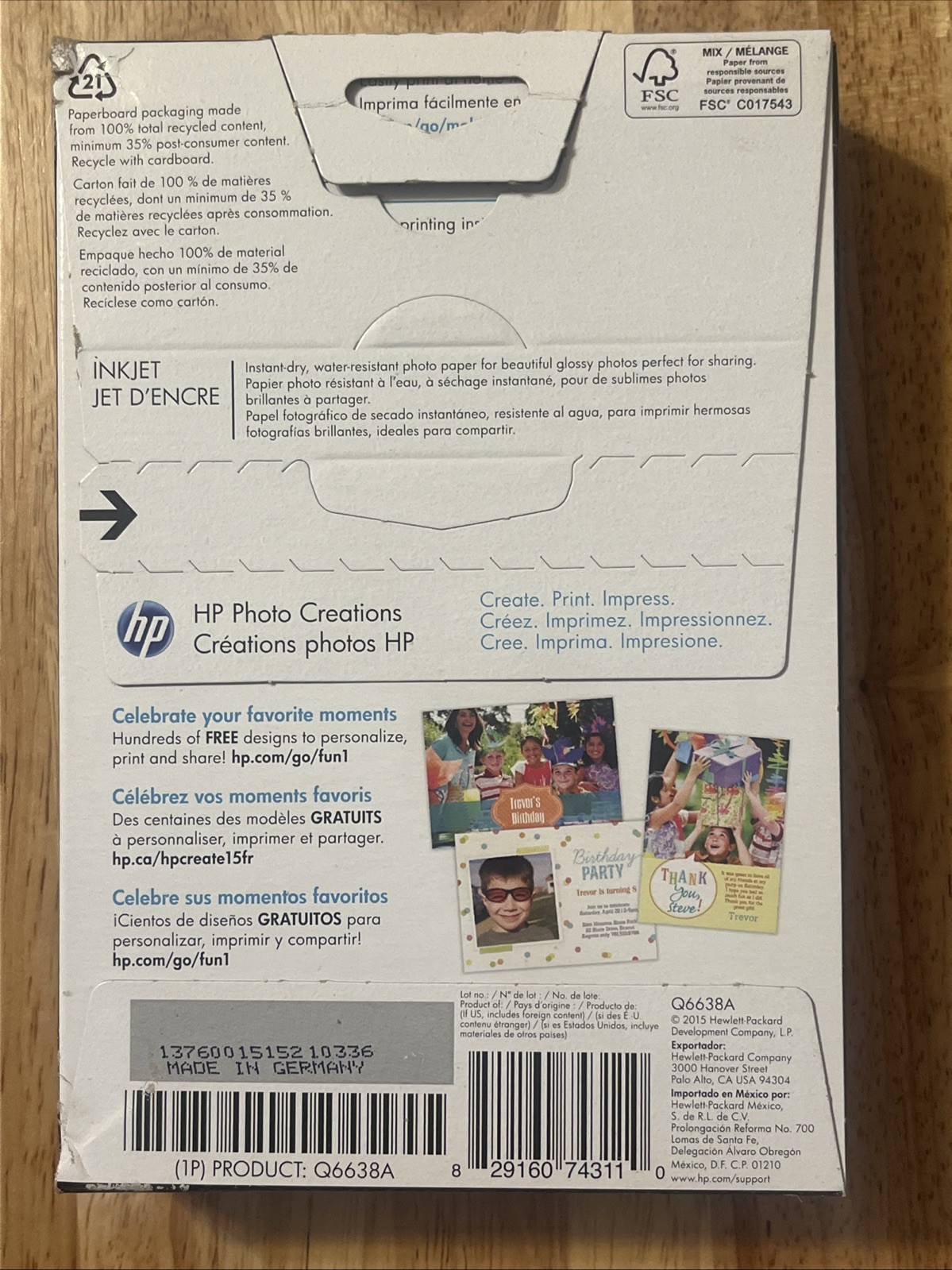 HP ADVANCED PHOTO PAPER, GLOSSY ~ 4×6 100 Sheet ~ New in Box
