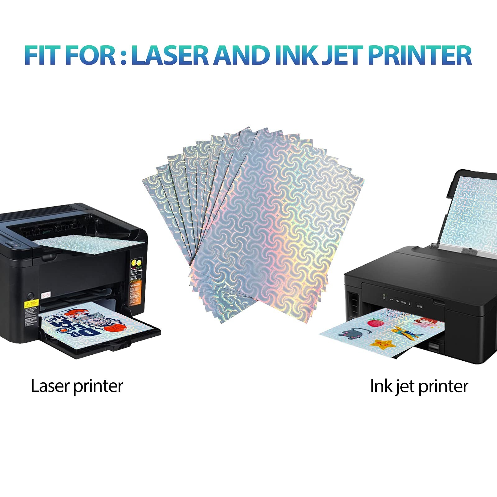 20 Sheets Holographic Sticker Paper for Ink jet & Laser Printer 8.5×11 inch