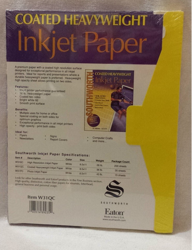 Southworth Coated Heavyweight 36 lb Inkjet Copy Paper Bright White 92 W31QC NIP