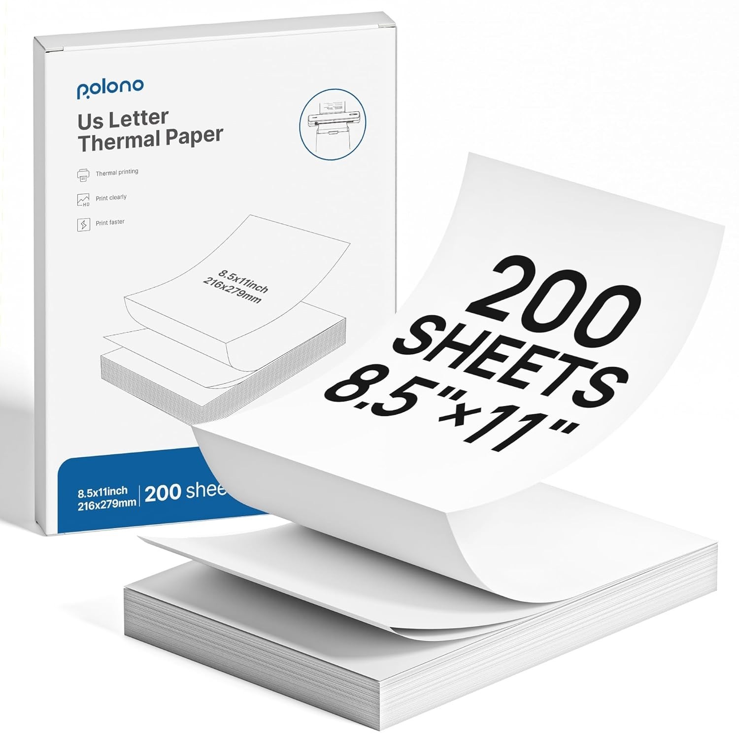 POLONO D810 Thermal Printer Paper 8.5 x 11 Inch, Advanced 200 Sheets, white