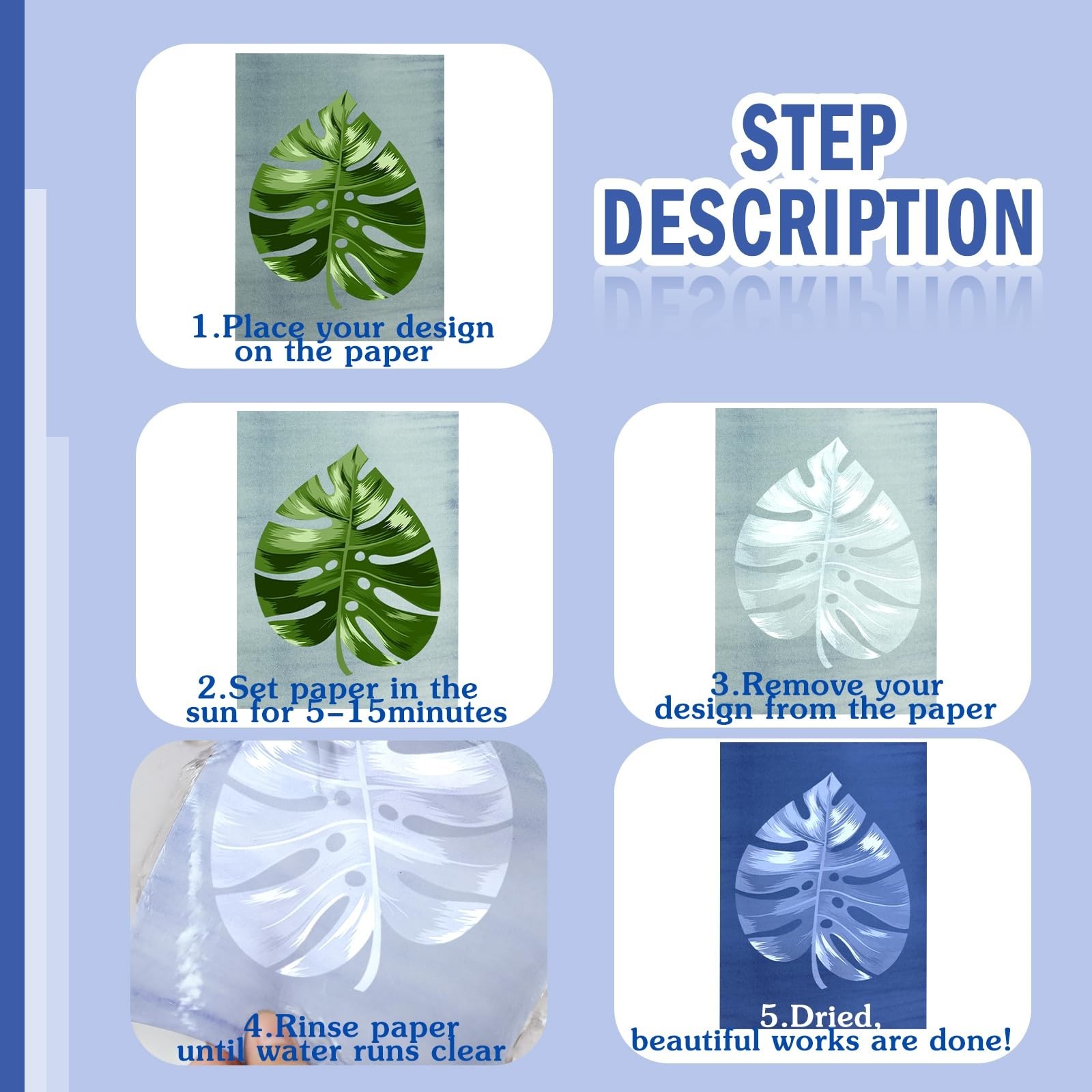 Cyanotype Paper Sun Print Kit – 100 Sheets A4 A5 A6 Solar Drawing Paper for DIY