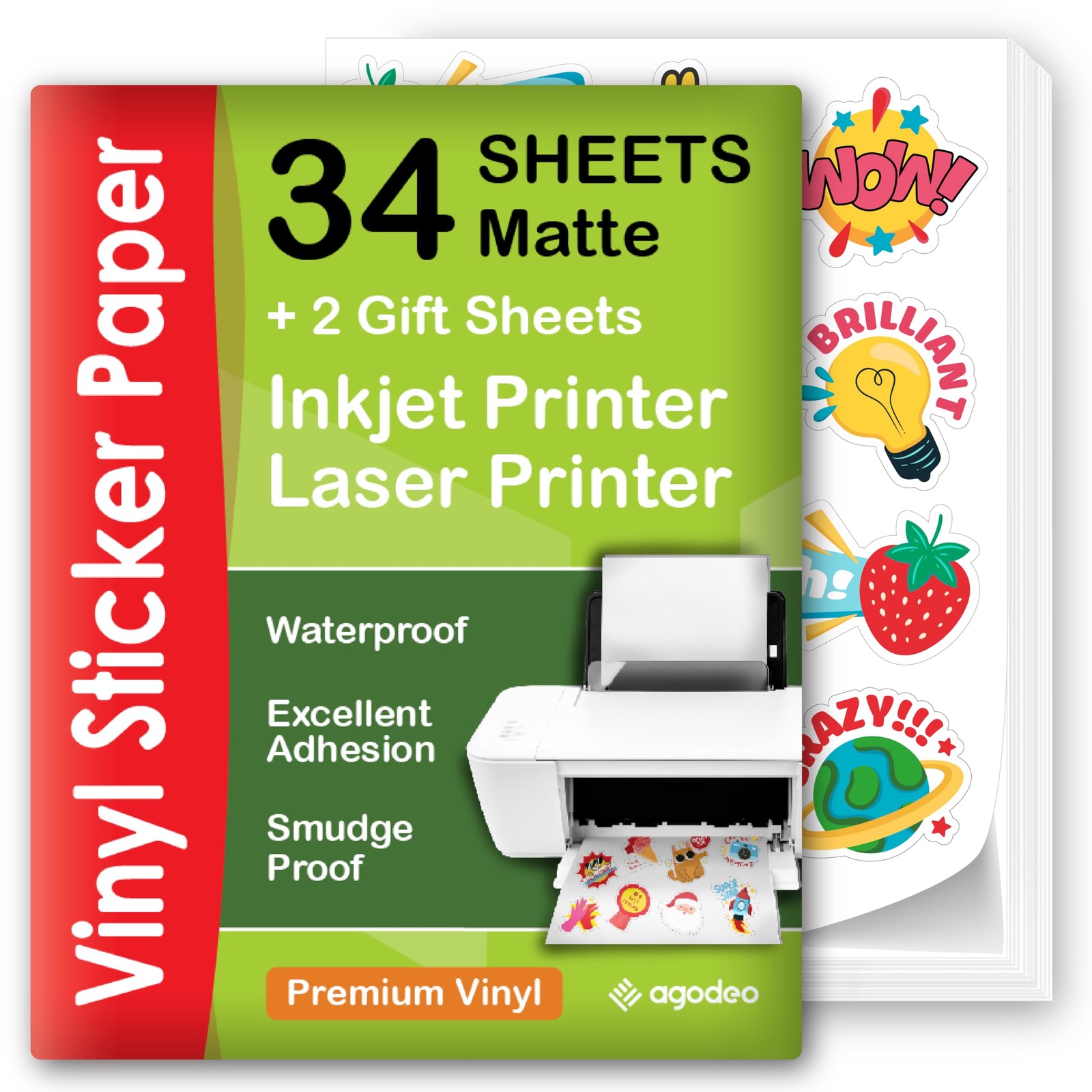 Premium Printable Vinyl Sticker Paper for Inkjet Printer – 34 Sheets Self-Adh…