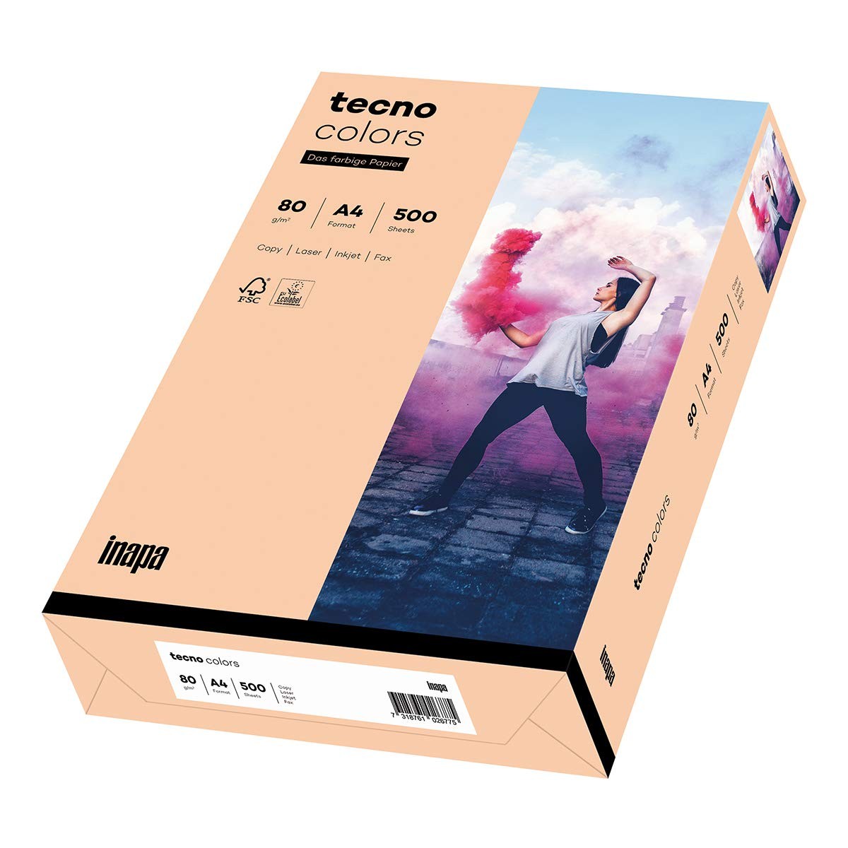 Coloured Printer Paper, Colourful Paper Tecno Colors 80gsm, A4, 500 Sheets, Salmon