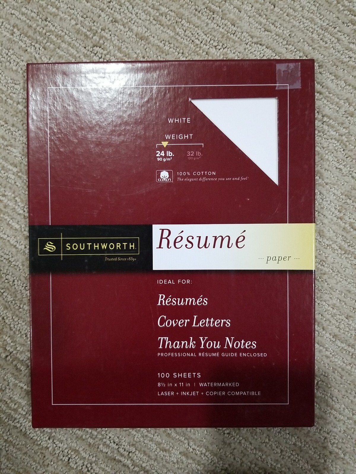 Southworth Resume Paper White 24 lb Weight 8 1/2 x 11 — 76 sheets