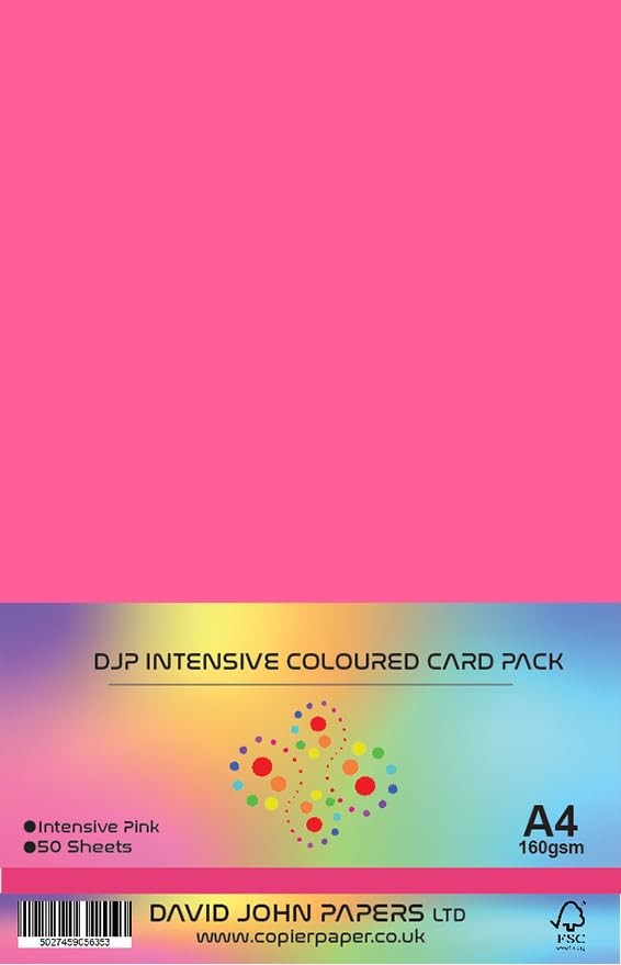 Craft Board A4, 160gsm, Intense, Pink, 50 Sheets