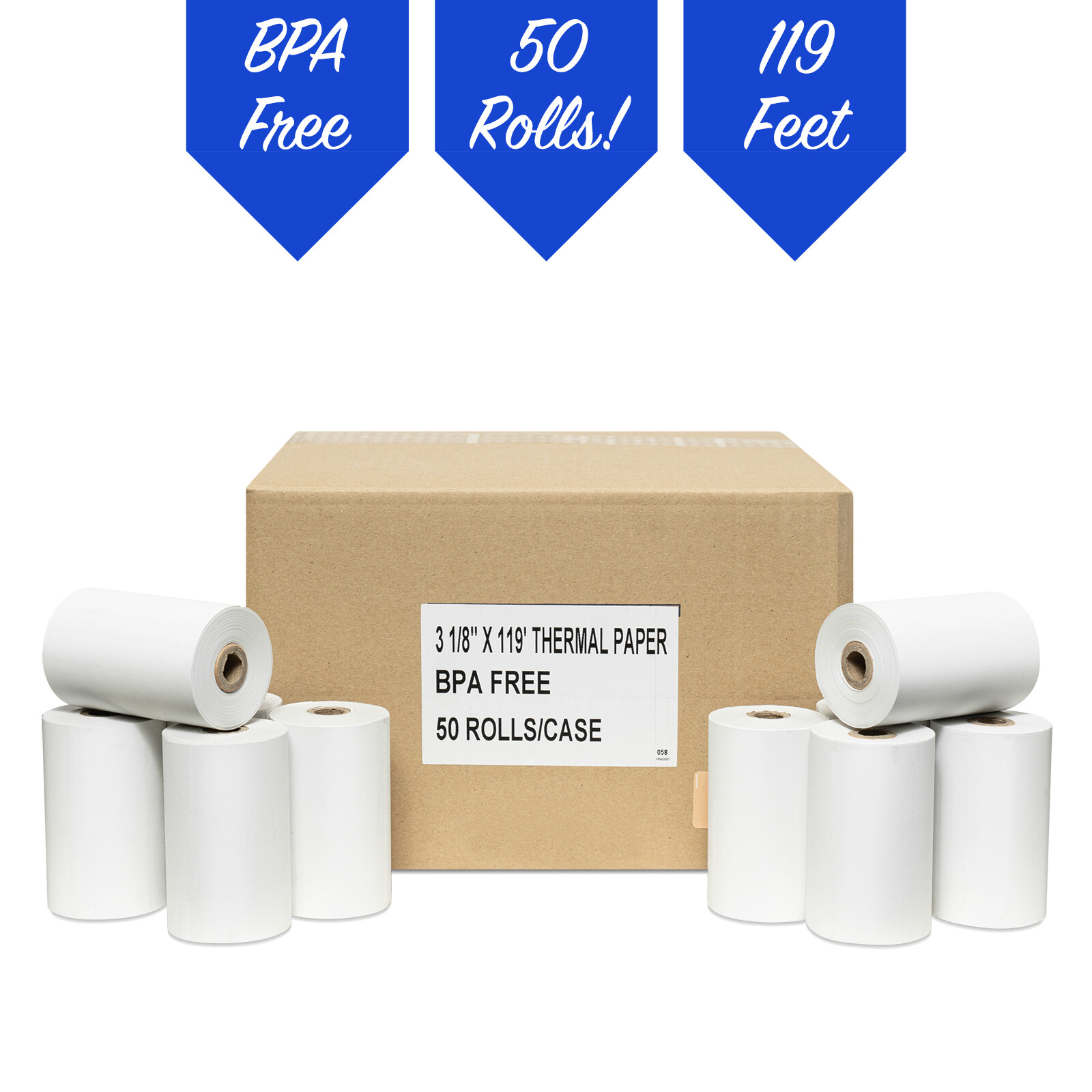 PosPaperRoll Thermal Paper Rolls Pack of 50 Made In USA (3 1/8” x 119′)