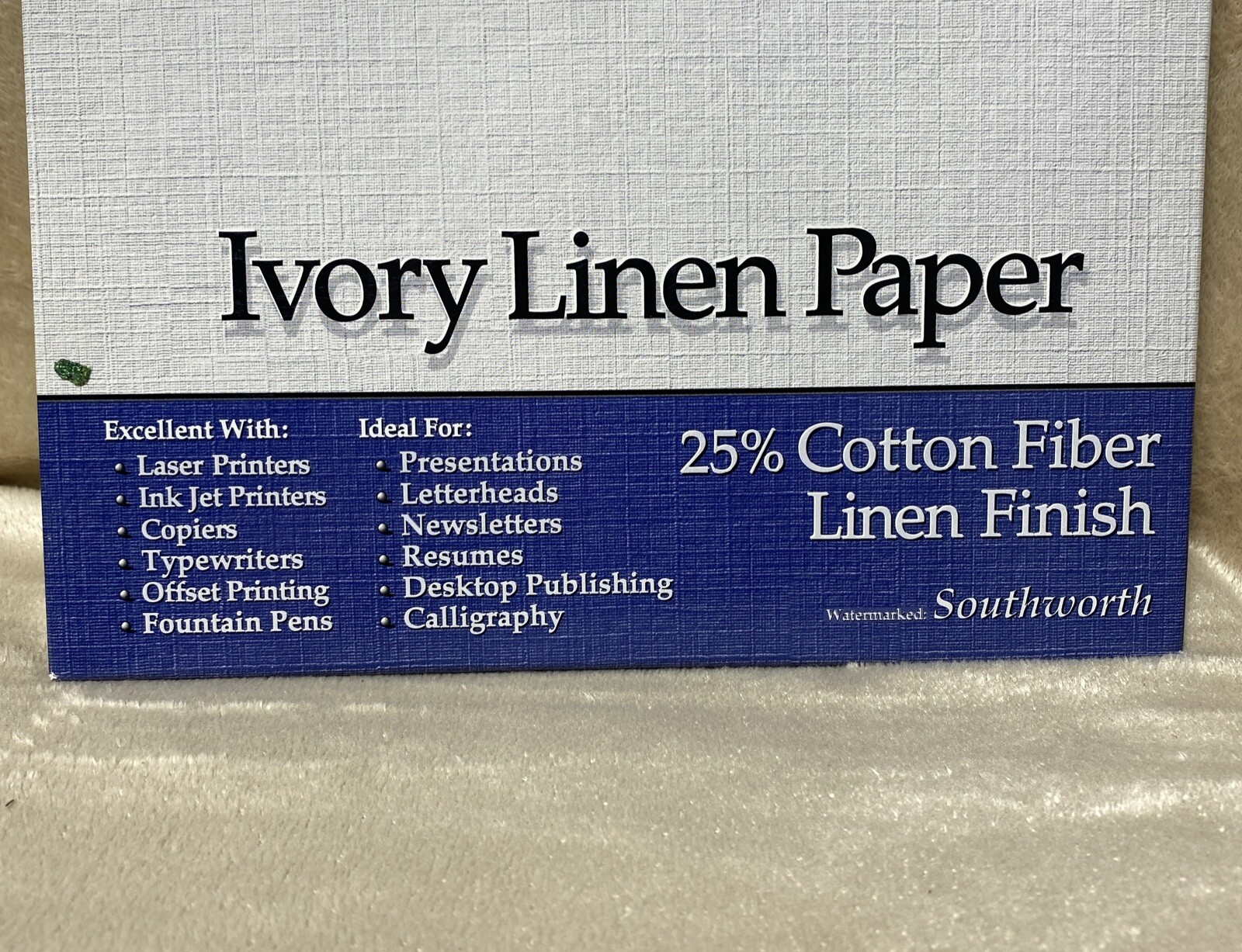Southworth Fine Linen Ivory Business Paper 24lb 80 Sheets 25% Cotton P564C