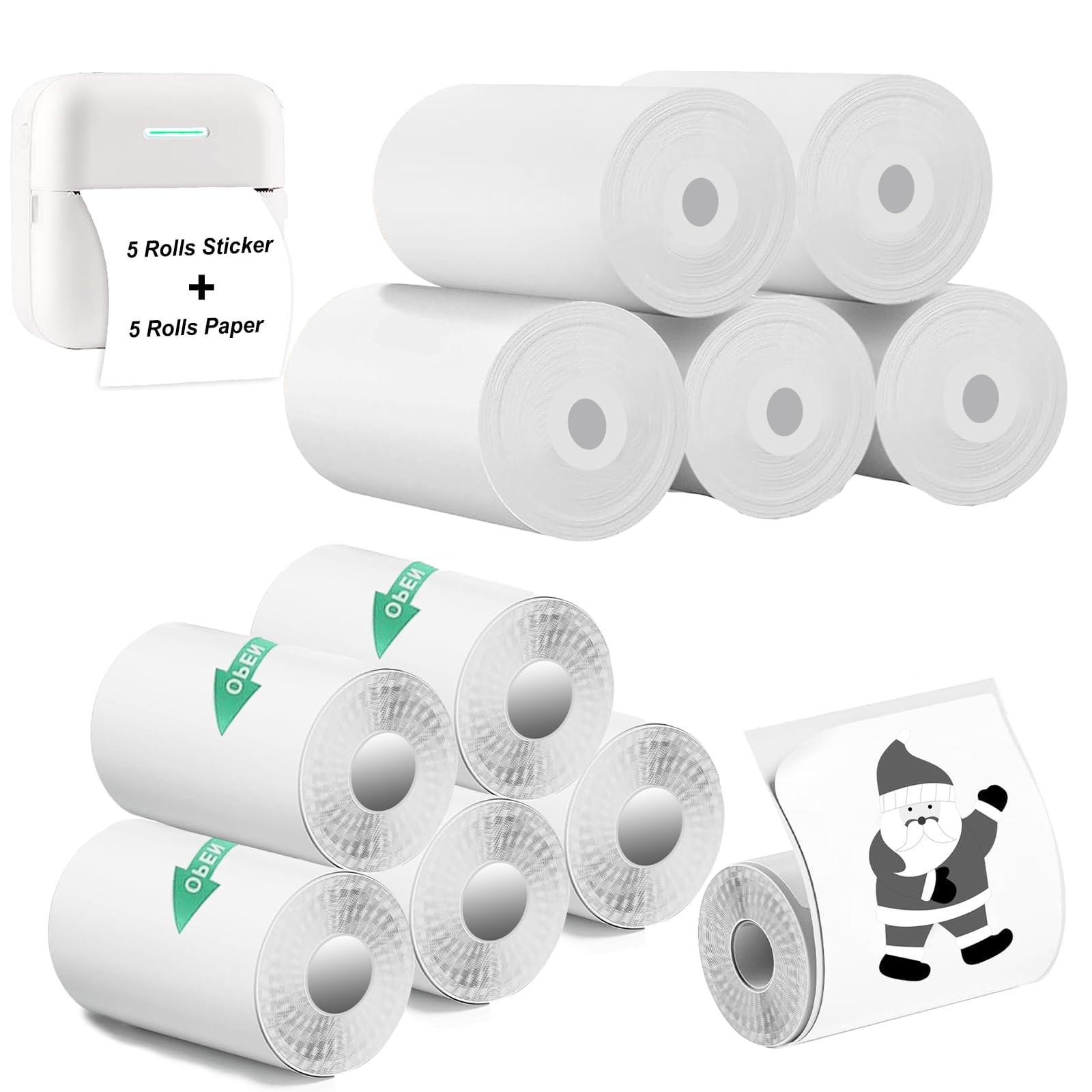 5 Rolls Thermal Printer & 5 Rolls -adhesive Stickers, White Printer For Mini …