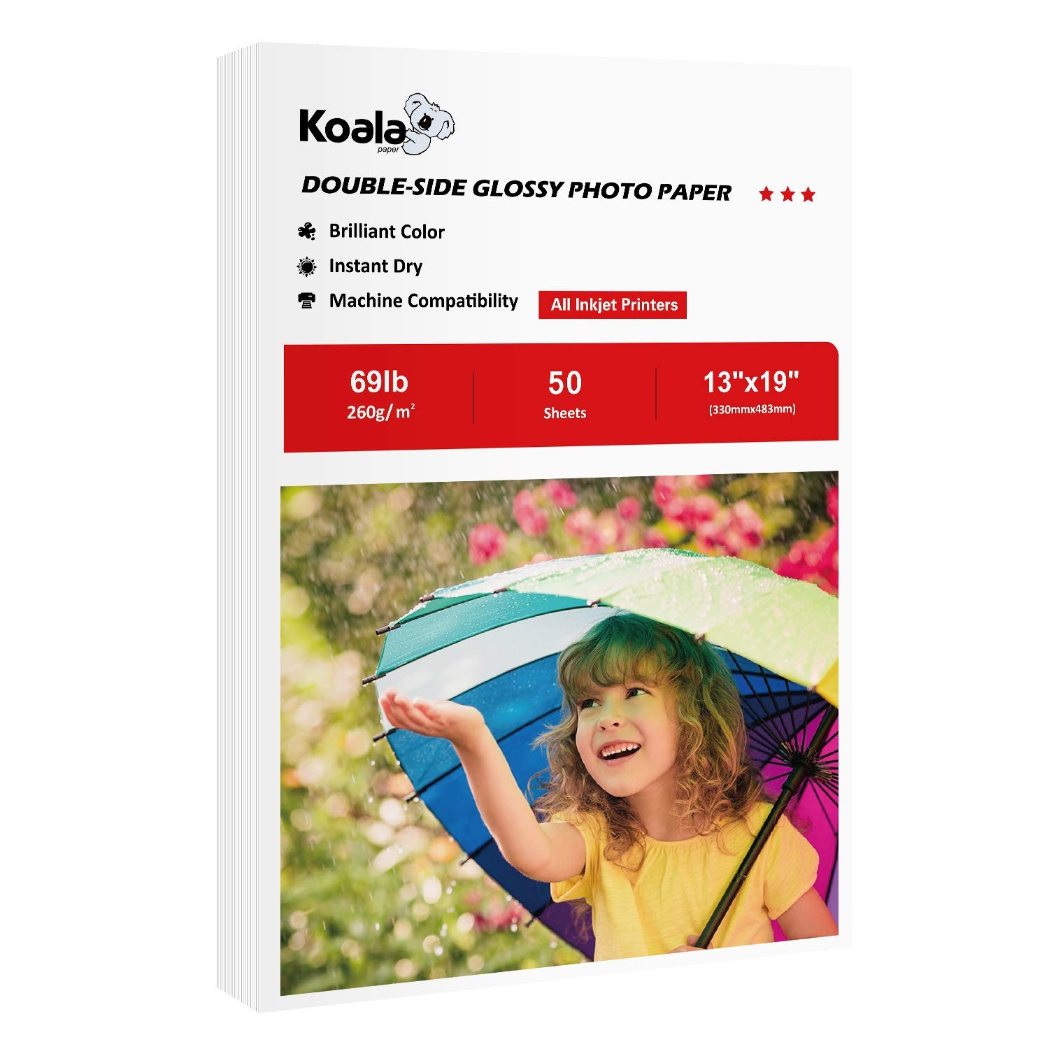 50 Sheets Koala 13×19 Inch Heavyweight Double Sided Glossy Photo Paper 260gsm