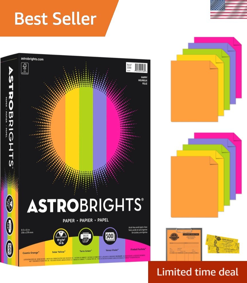 Astrobrights 8.5″ x 11″ Smooth Color Paper, 500 Sheets, Durable & Biodegradable