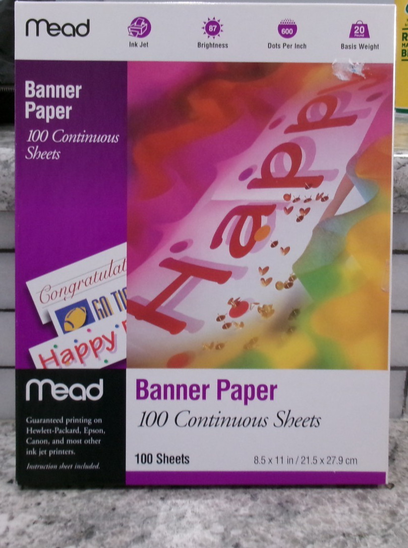 Mead Banner Paper, For Inkjet Printers, For Long Banners, 100 Continous Sheets