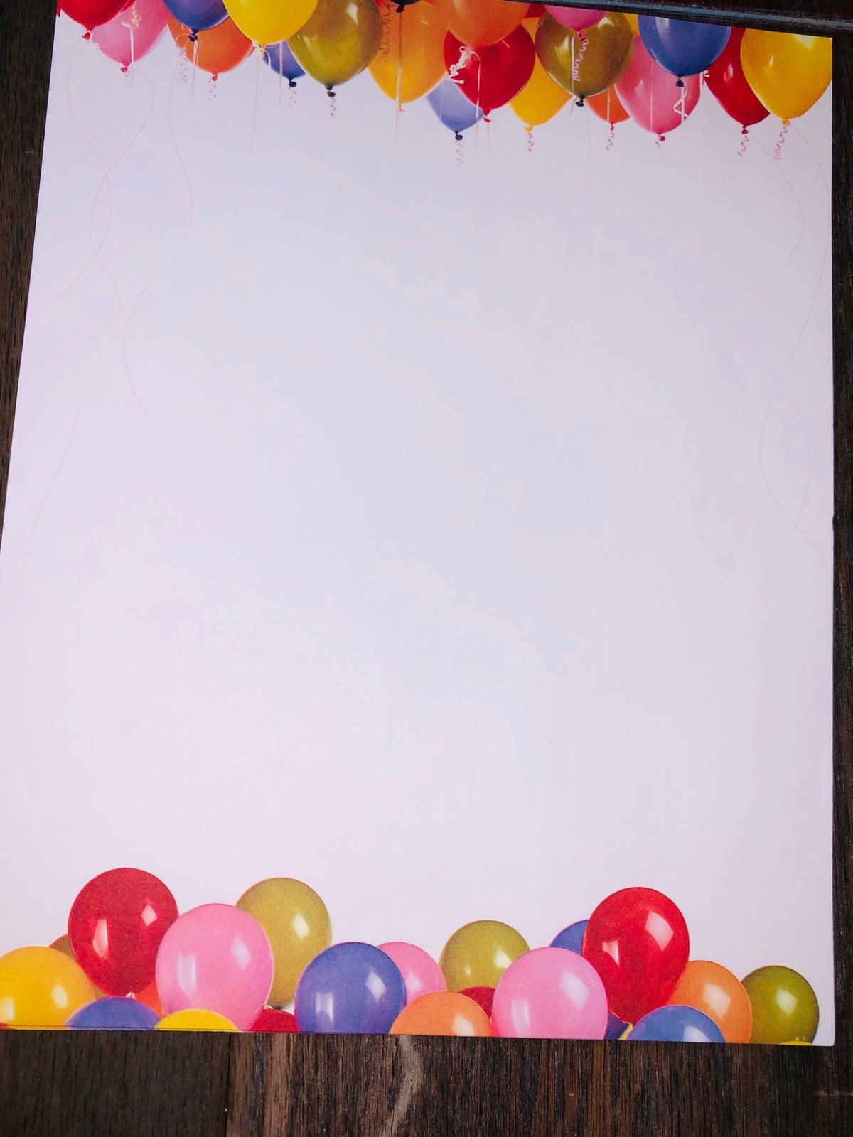 NEW Colorful Balloons Printer Paper Letterhead 5 Sheets 8.5” x 11”
