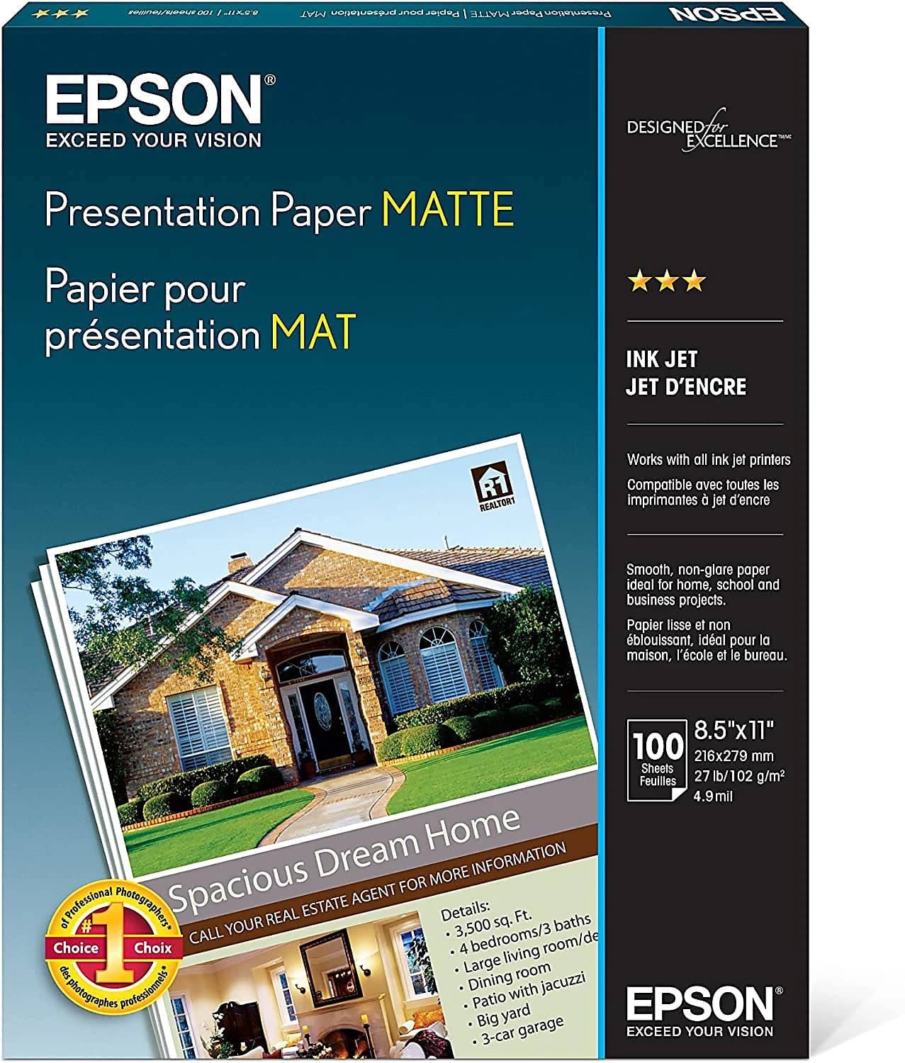 Epson Presentation Paper Matte 8.5″ x 11″ – 100 Sheets [S041062]