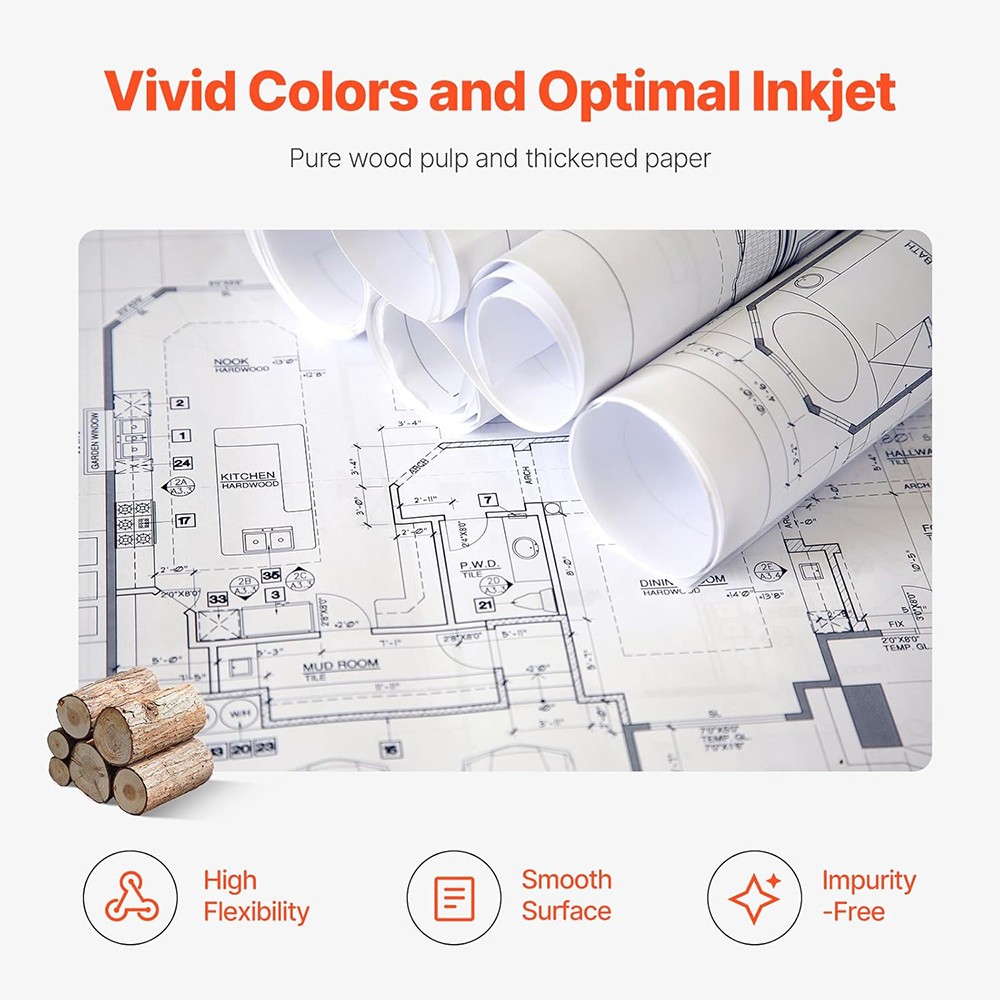 1-4X 24″x150′ 36″x150′ CAD Bond Plotter Paper Wide Format Inkjet Printer 2″ Core