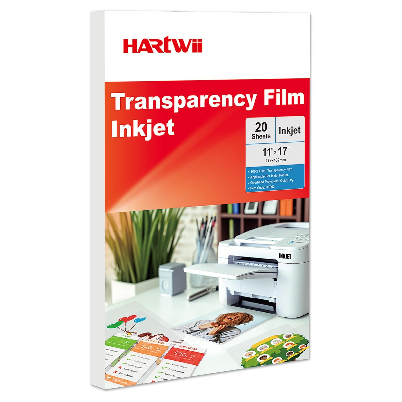 Fast-Drying Inkjet Transparency Film 20 Sheets 11×17 inches Thick 100% Clear …