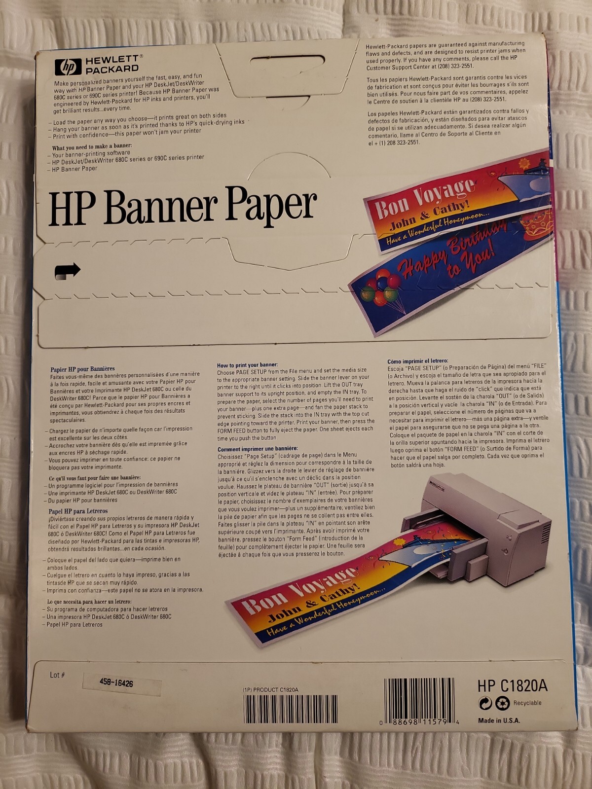 HP Banner Paper for Inkjet Printers – 15 5′ banners – 24 lb C1820A NEW B91