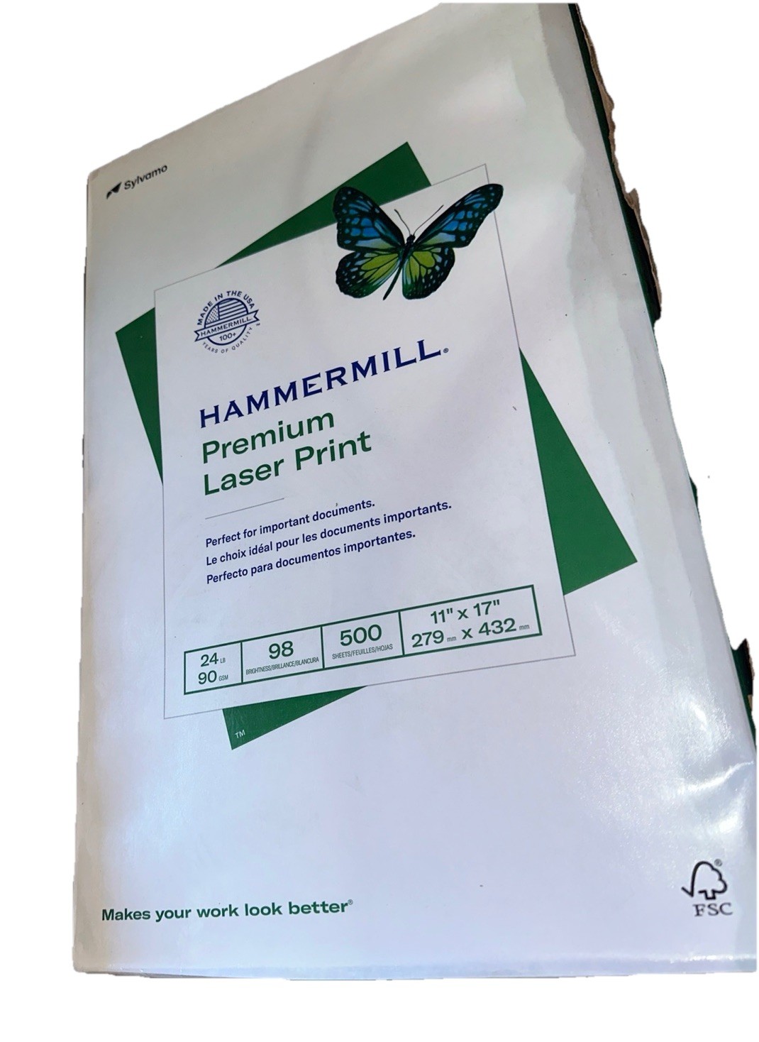 HAMMERMILL PRINTER PAPER PREMIUM LASER PRINT 24LB 11 X 17 1 REAM – 98 BRIGHT