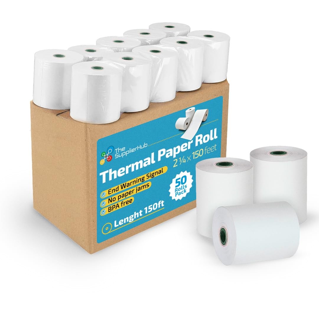 The Supplierhub (50 Rolls) Thermal Receipt 2 1/4″ x 150ft Rolls), white