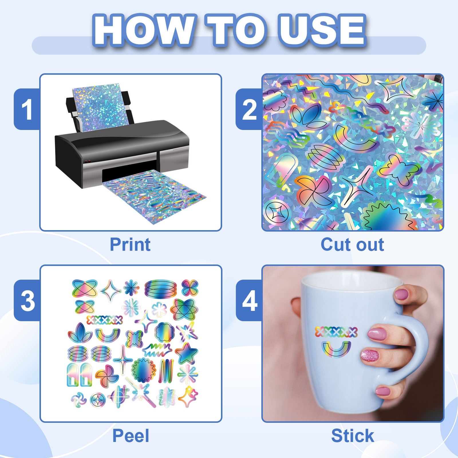 12×8 Inch 12 Sheet Sesame Pattern Printable Holographic Adhesive Paper