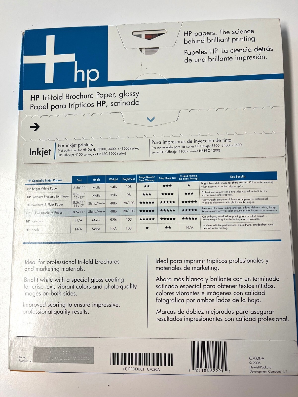 HP Tri-fold Brochure Paper Glossy Pk 100 Sheets NEW