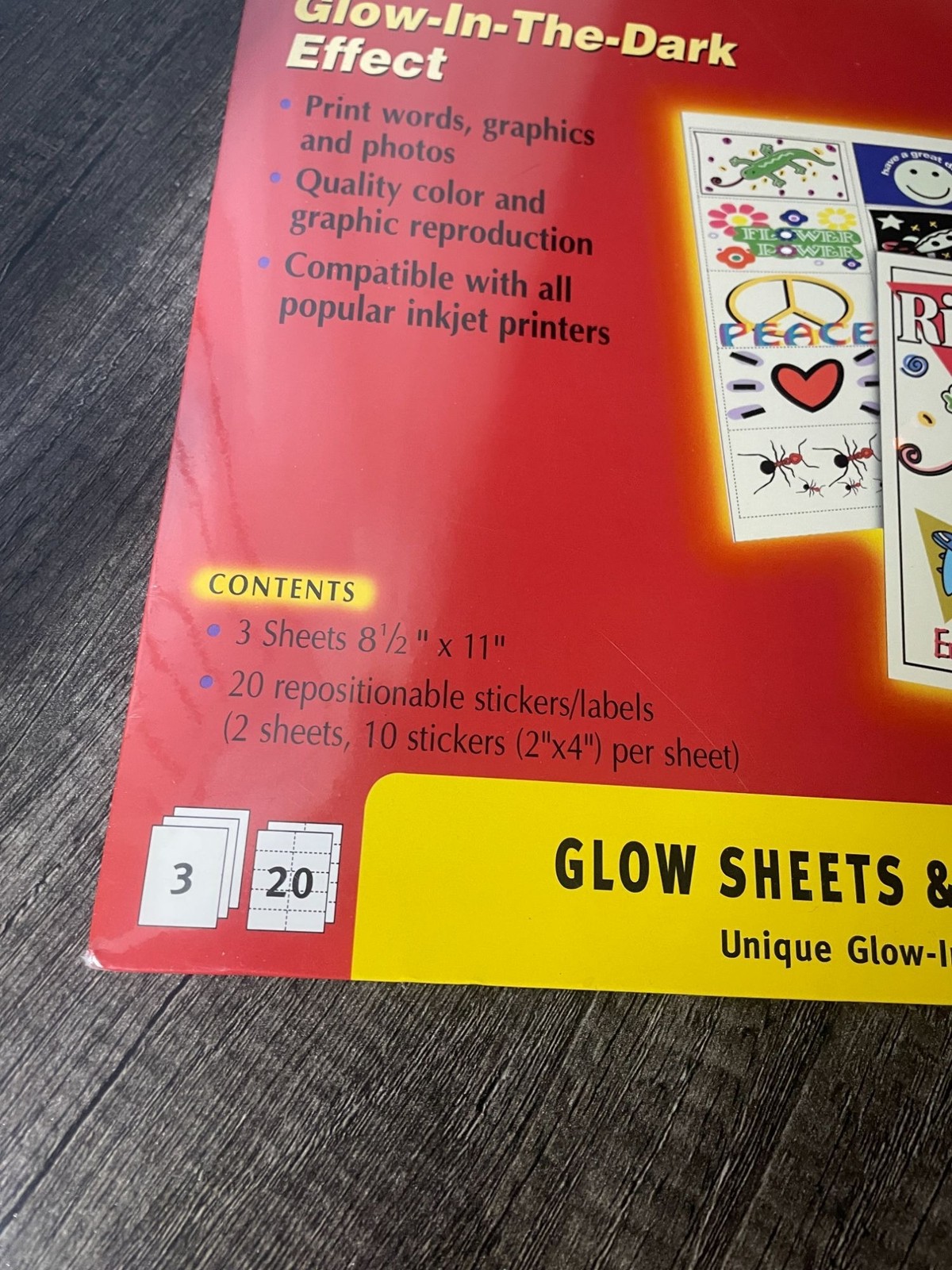 New Glow sheets & Stickers InkJet printable repositionable 5 Sheets