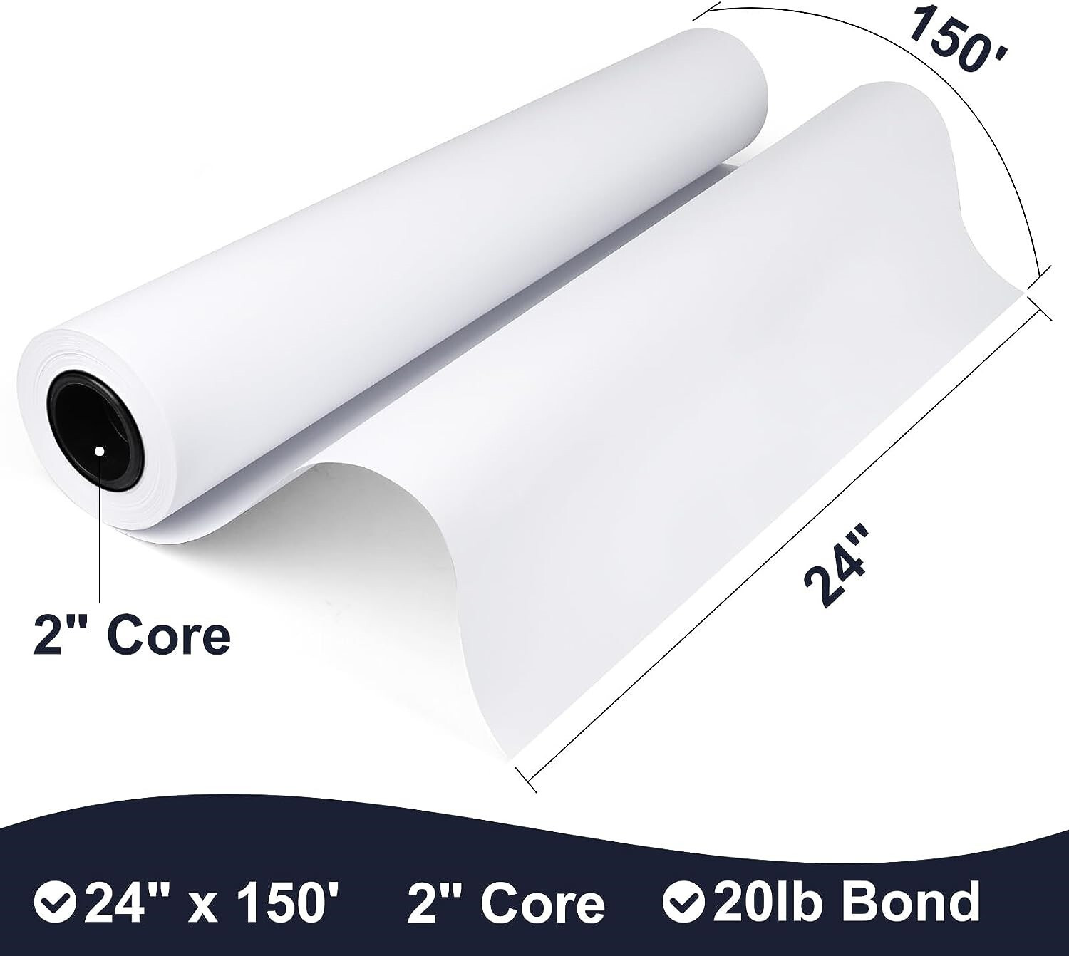 24″ x 150′ CAD 20 lbs Bond Inkjet Wide-Format Plotter Paper – 2.0″ Core 4 Rolls