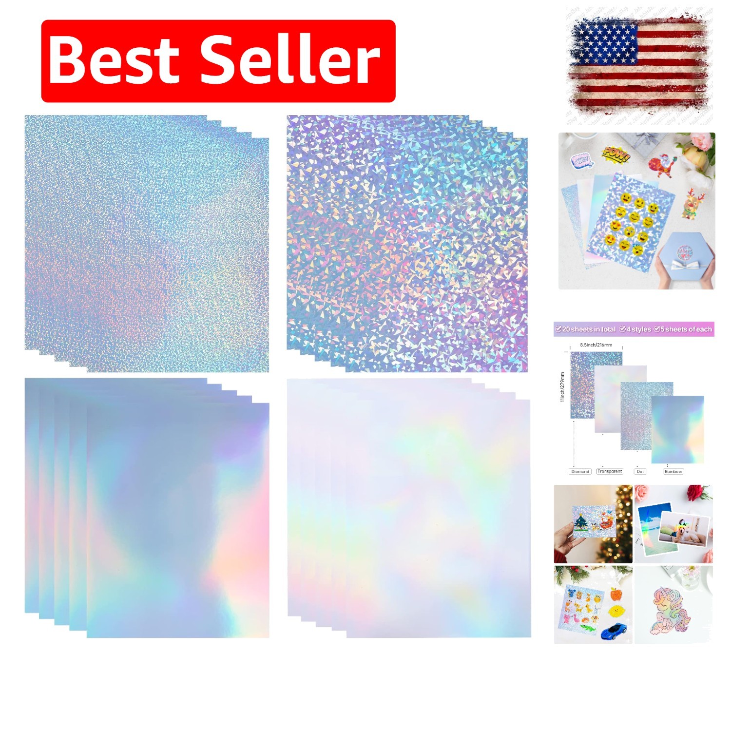 20 Sheets Holographic Sticker Paper for Inkjet & Laser Printer 8.5×11 inch | …