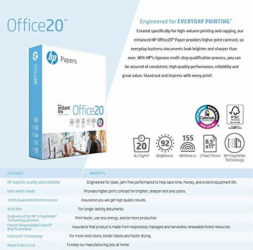 HP Office20 Printer Paper, White Letter Size 8.5″ x 11″, One Ream / 500 Sheets