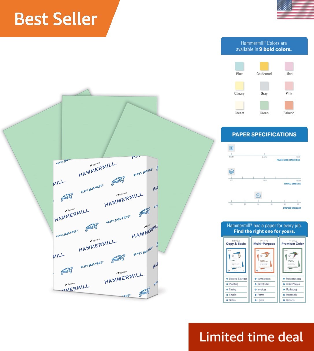 High-Opacity 24 lb Green Colored Paper, 500 Sheets – Ideal for Creative Projects
