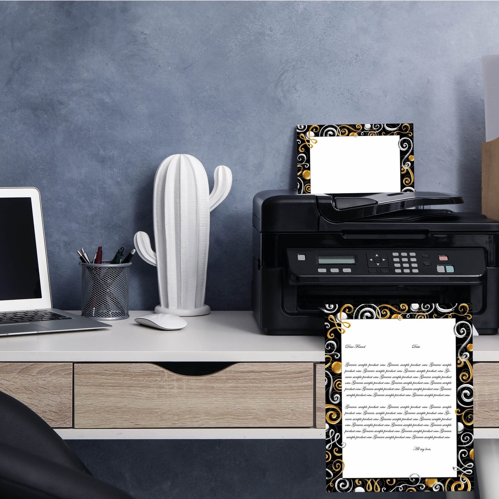 Gold Silver Swirls Letterhead Laser Inkjet Printer Paper 100 PCS