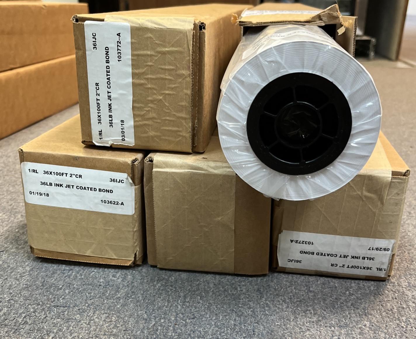 NEW- 3 Rolls 36″x100′ 36LB Coated Bond Plotter Paper (White) 2”CR – Grade B
