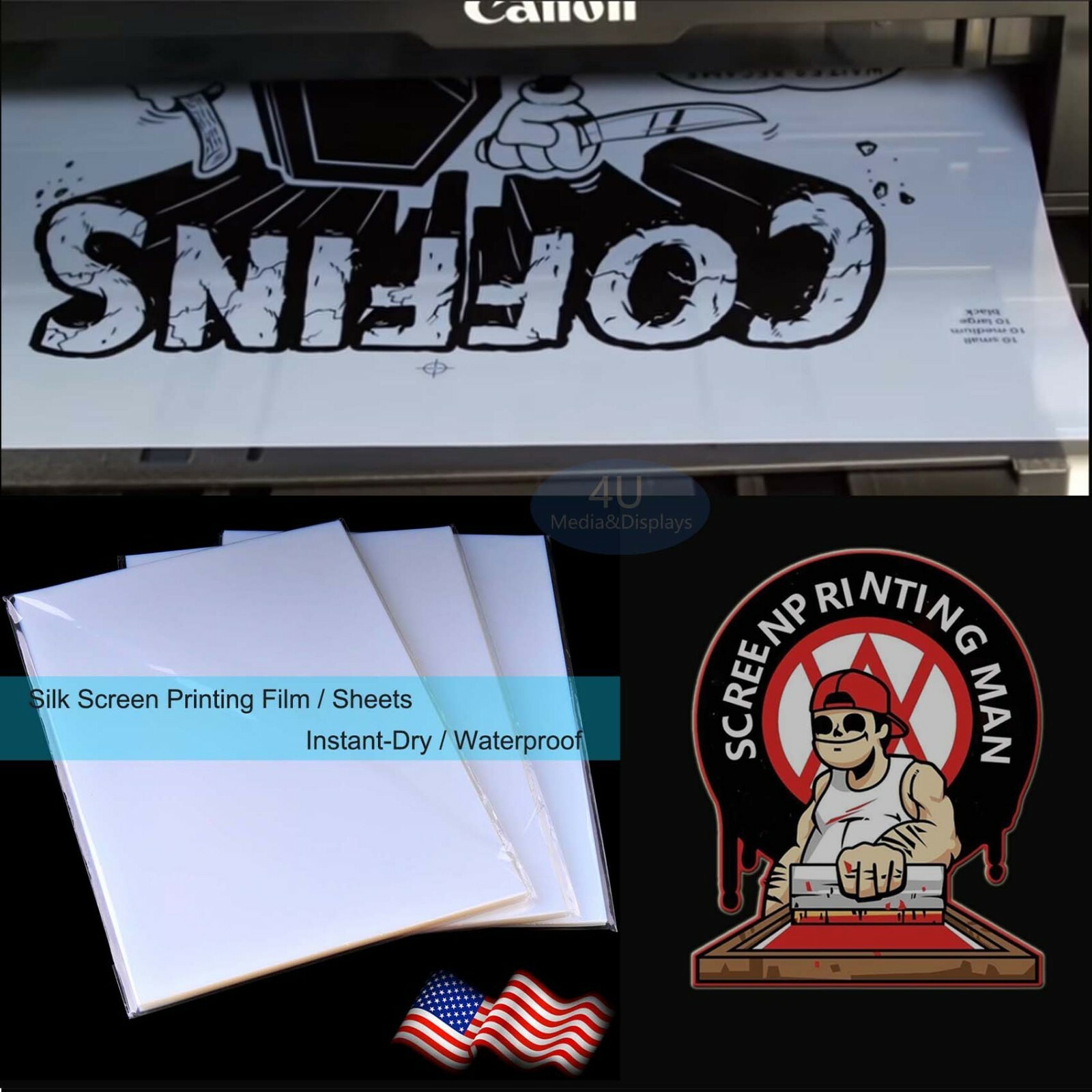 13×19，Waterproof Instant Dry Screen Printing Transparency Inkjet Film 150 sheets