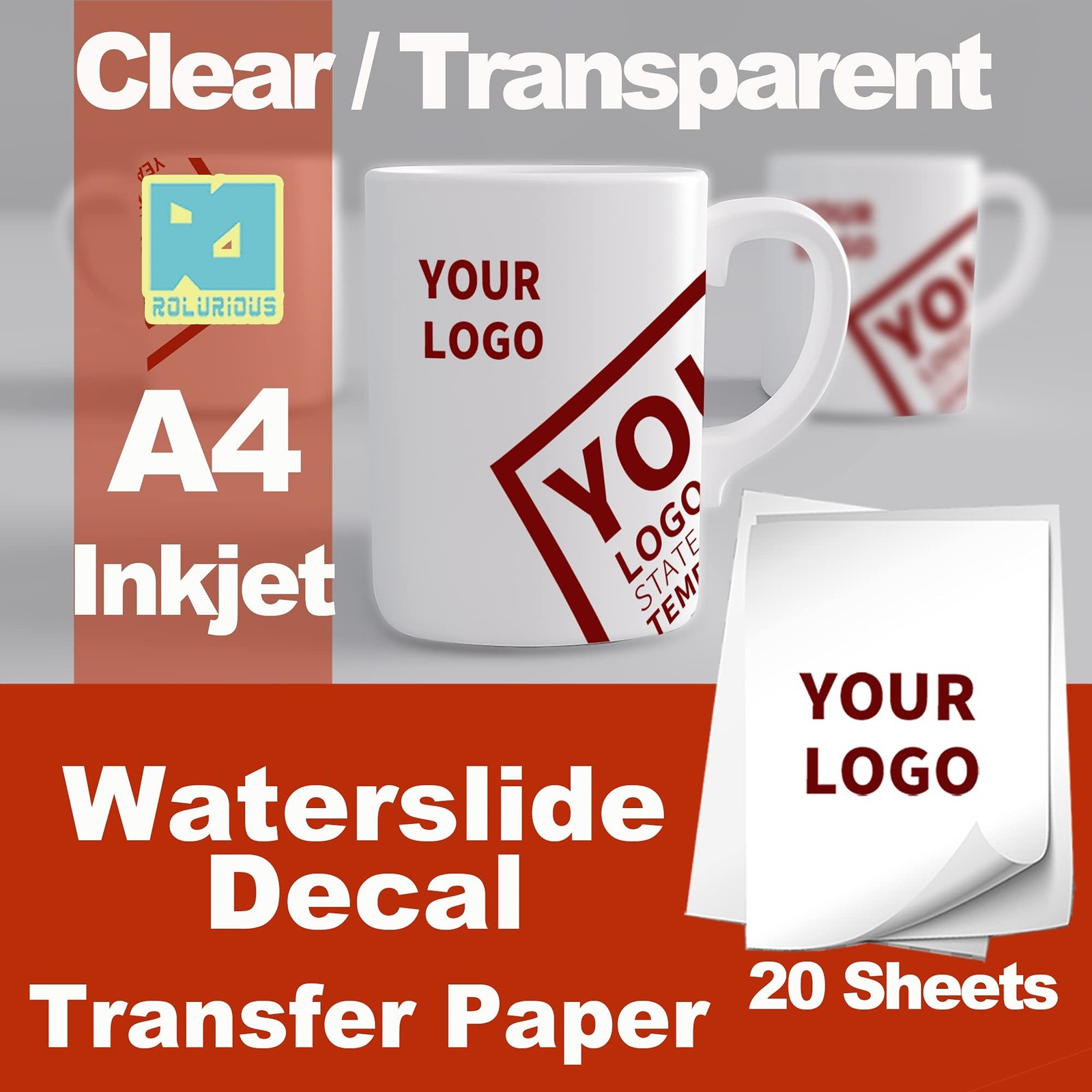 20 Sheets Inkjet Clear Printable Waterslide Decal Paper A4 Size Transparent W…