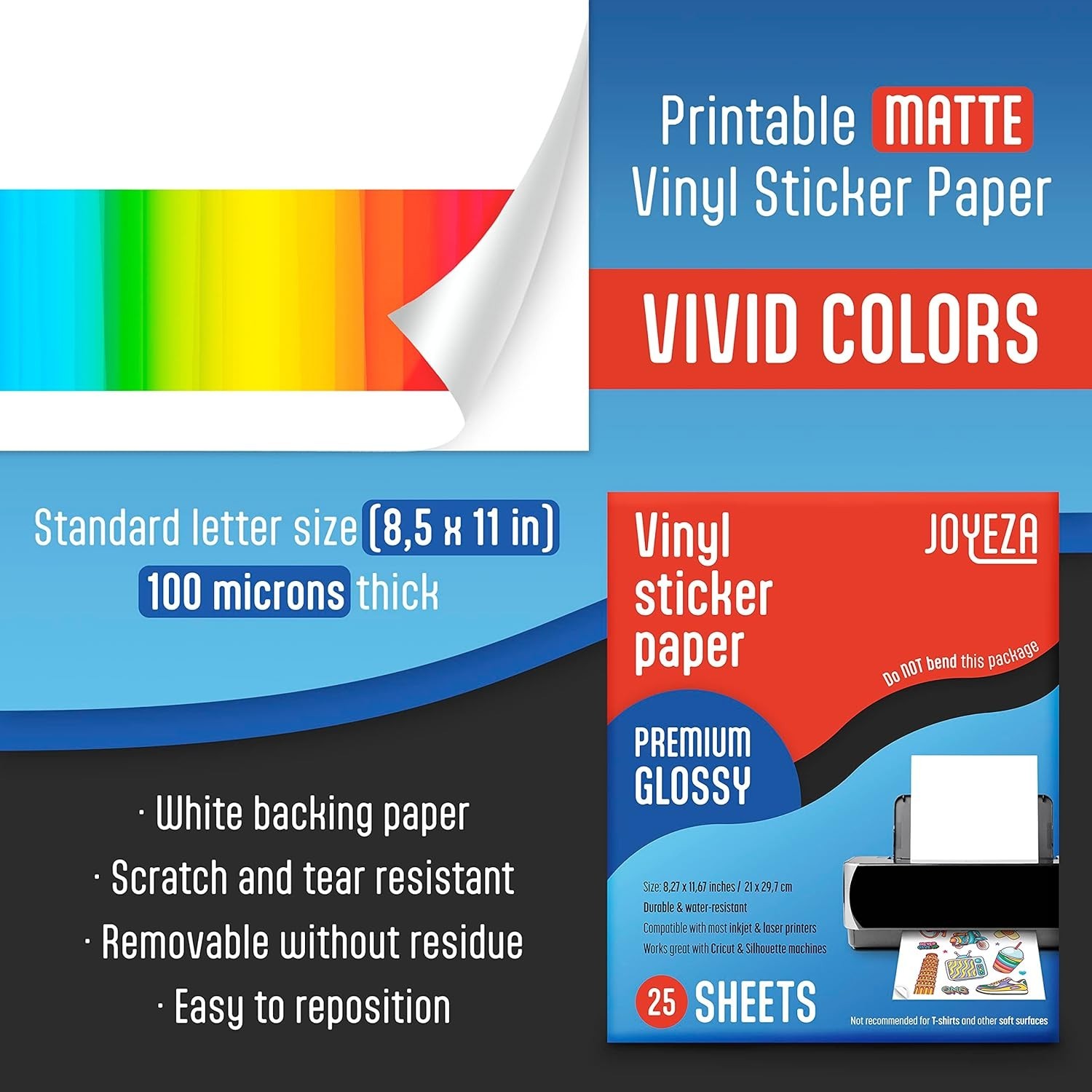 Printable Vinyl Sticker Paper for Inkjet Printer – 25 Sheets Glossy White Wat…