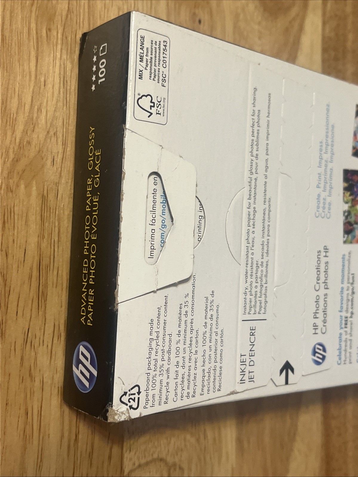 HP ADVANCED PHOTO PAPER, GLOSSY ~ 4×6 100 Sheet ~ New in Box