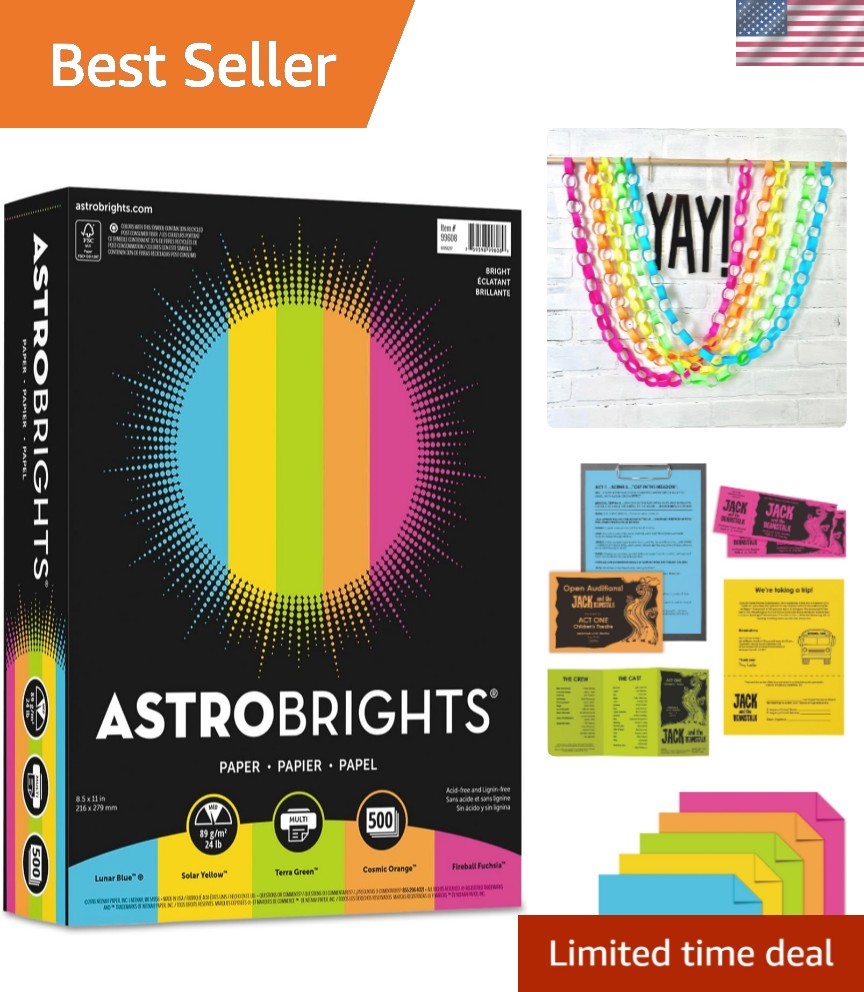 Astrobrights 500 Count Color Paper – Thick 24 lb Sheets for Bleed-Free Printing