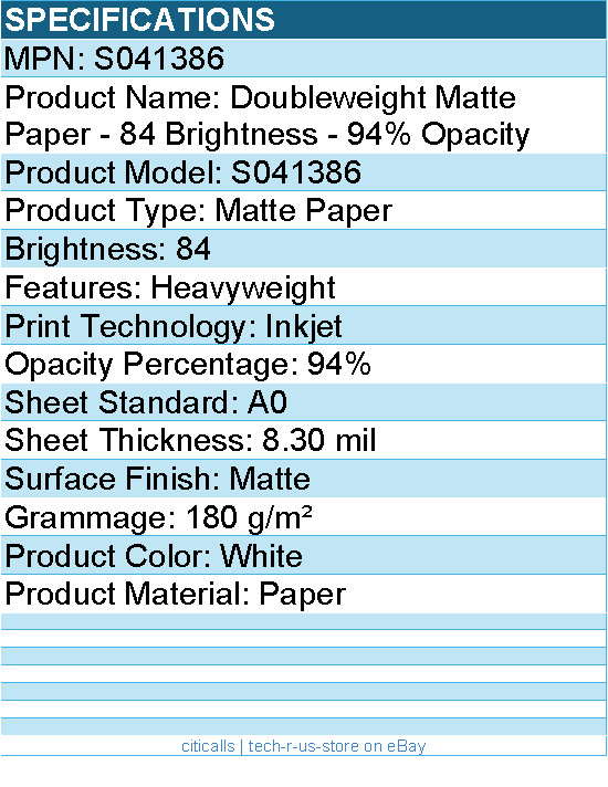 Epson S041386 Doubleweight Matte Paper – 84 Brightness – 94% Opacity