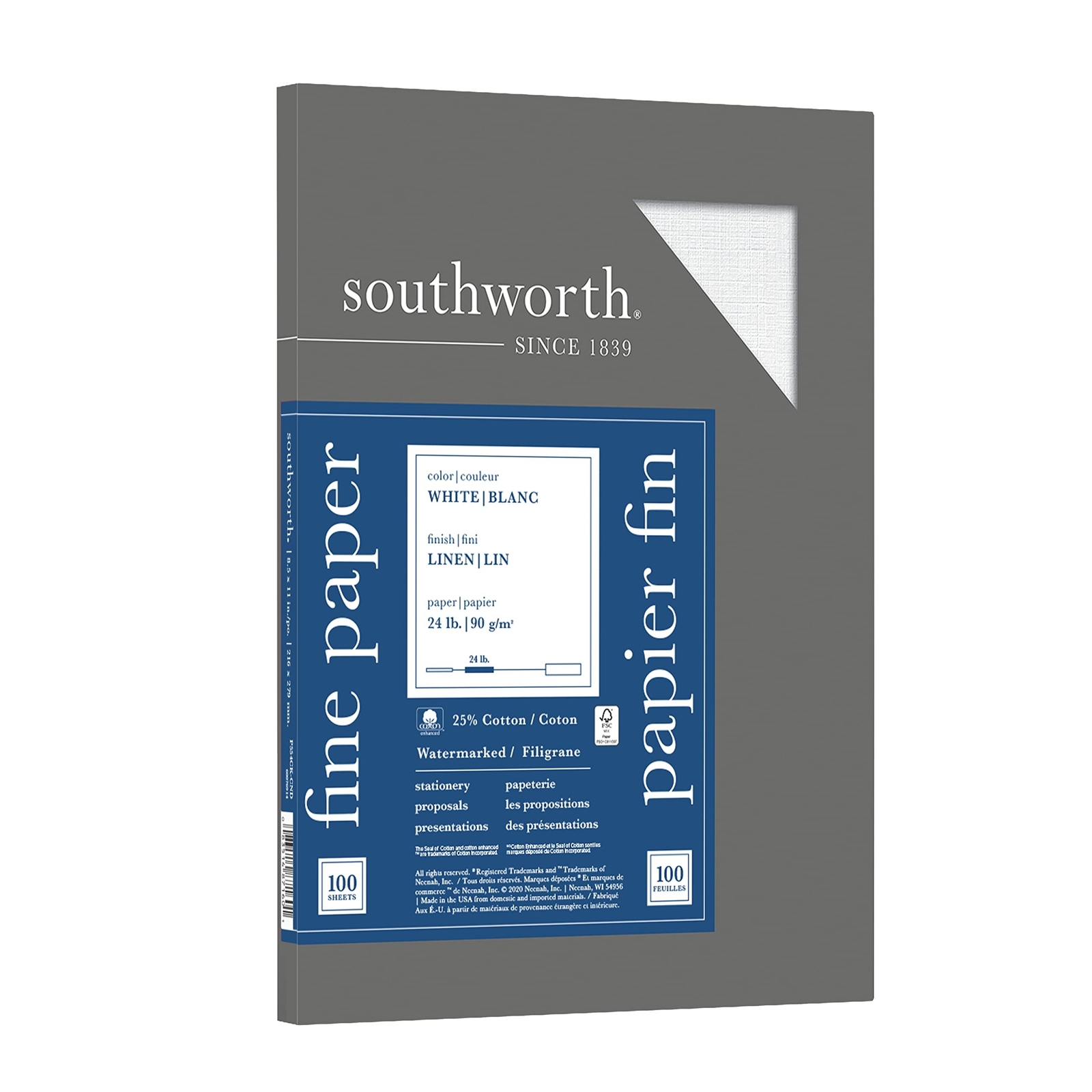 Southworth® 25% Cotton Linen Business Paper, White, Letter (8.5″ x 11″), 10