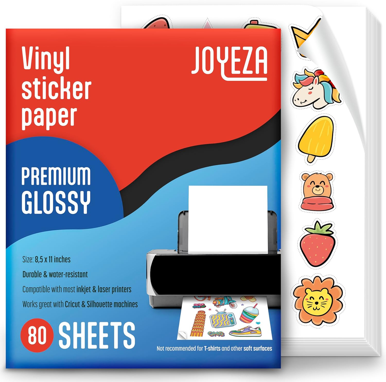Premium Printable Vinyl Sticker Paper for Inkjet Printer – 80 Sheets Glossy W…