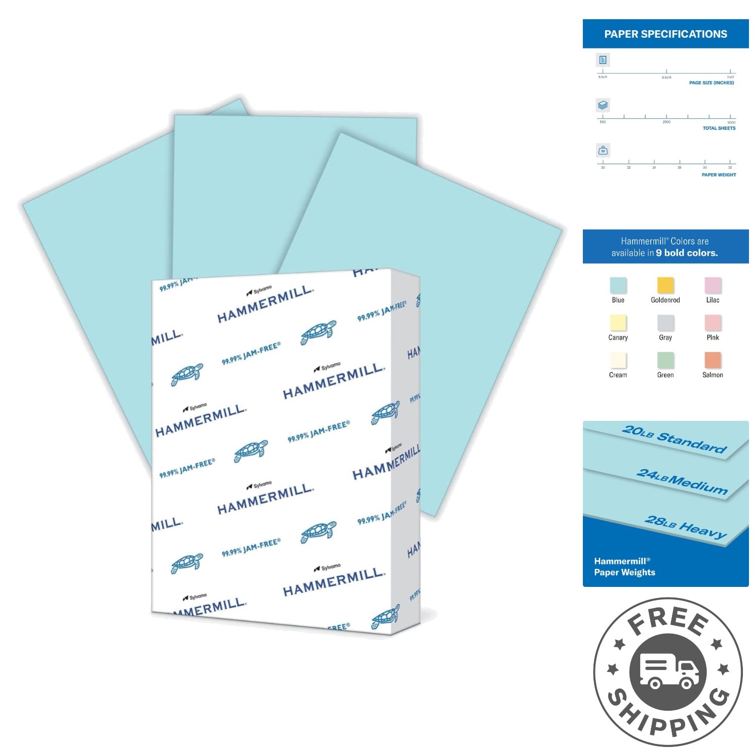 High Opacity 20 lb Blue Colored Paper, 500 Sheets – Ideal for Creative Projects