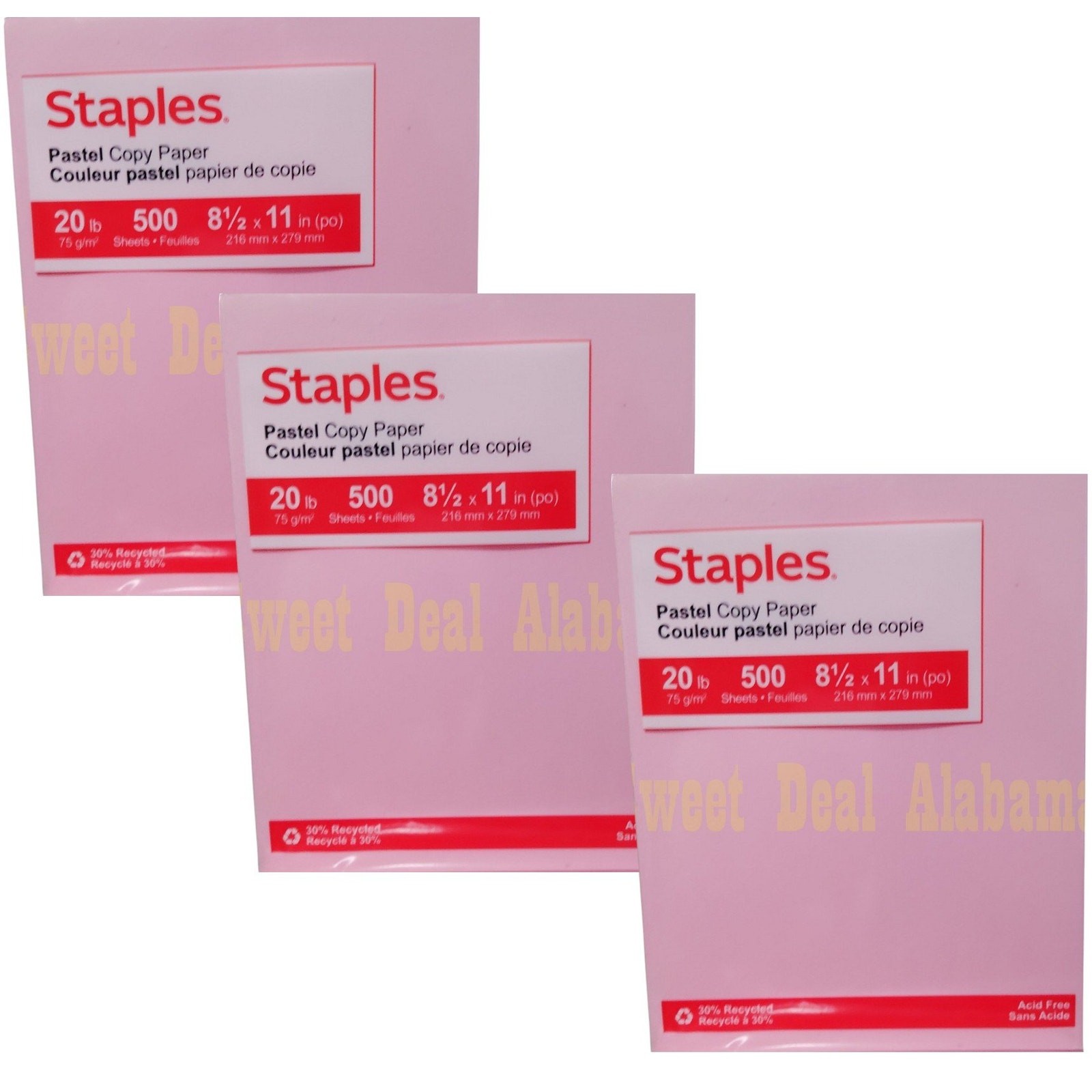 3 Reams, 1500 Pages, Staples Pastel Pink Copy Paper 8-1/2″ X 11″ No.14779