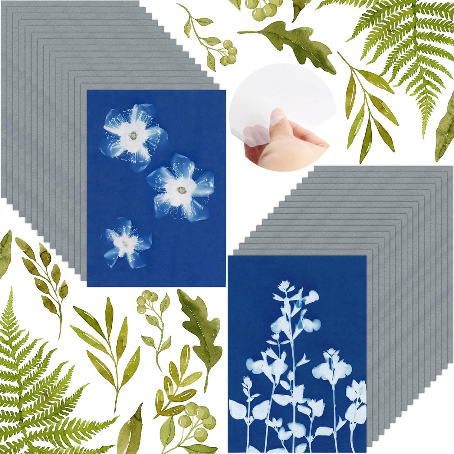 Sun Print Paper Cyanotype Paper Kit, 32 Sheets Sun Art Paper with 1 Plastic Tool