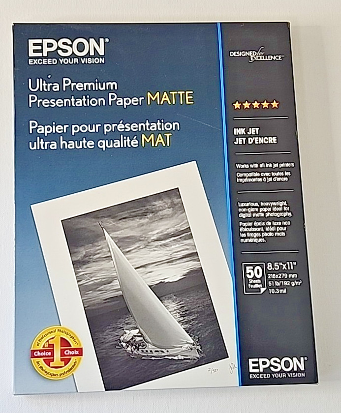 Epson Ultra Premium Presentation Paper Matte, 8.5″ x 11″ 50 Sheets 51 lb Ink Jet