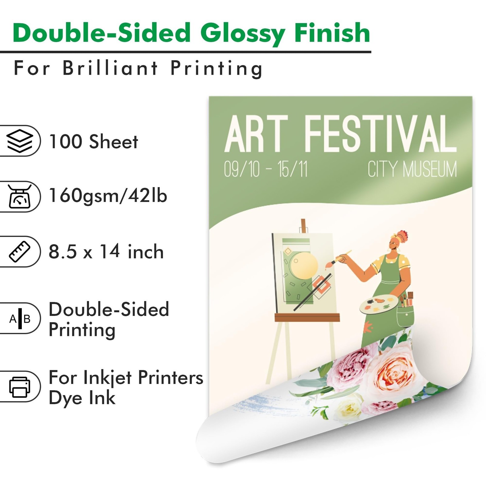 Koala Double Sided Glossy Brochure Photo Paper 8.5×14 Inch 42lb 100 Sheets